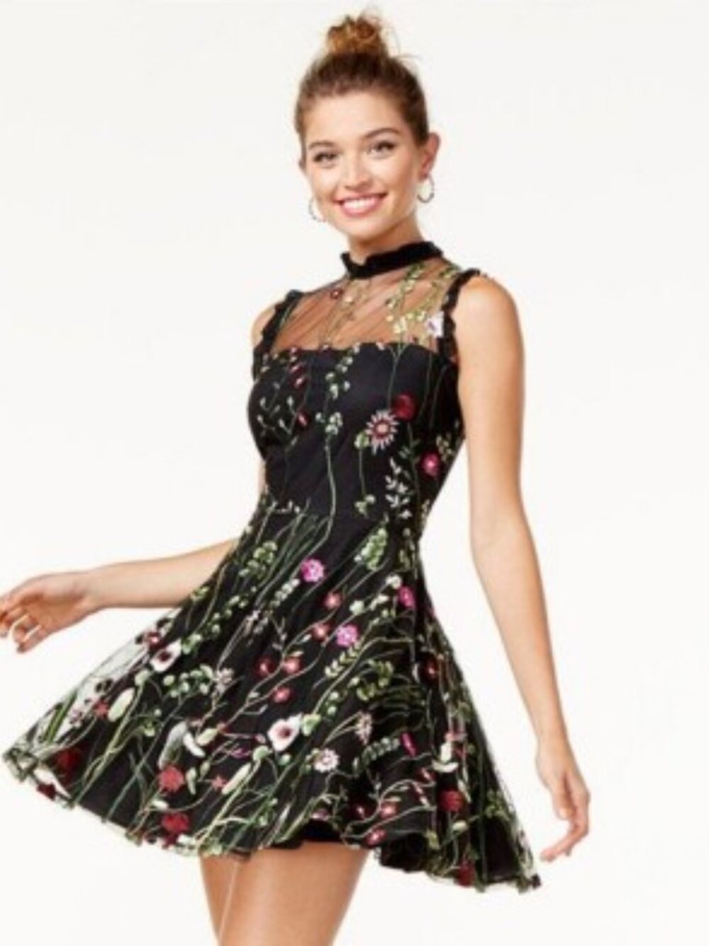 City Studio Black Floral Fit & Flare Dress | Size 9 | Crinoline